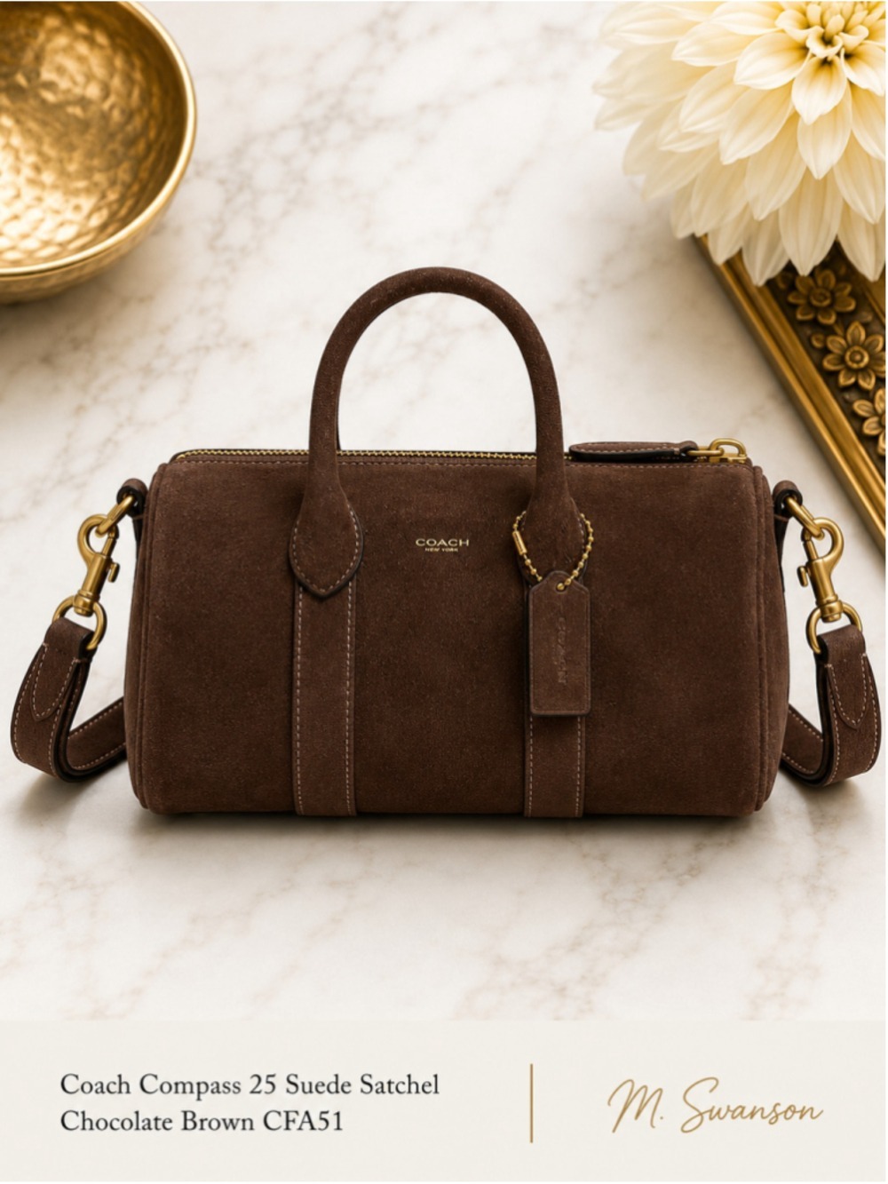 NEW Coach Compass 25 Suede Satchel Chocolate Brown Crossbody CFA51 NWT